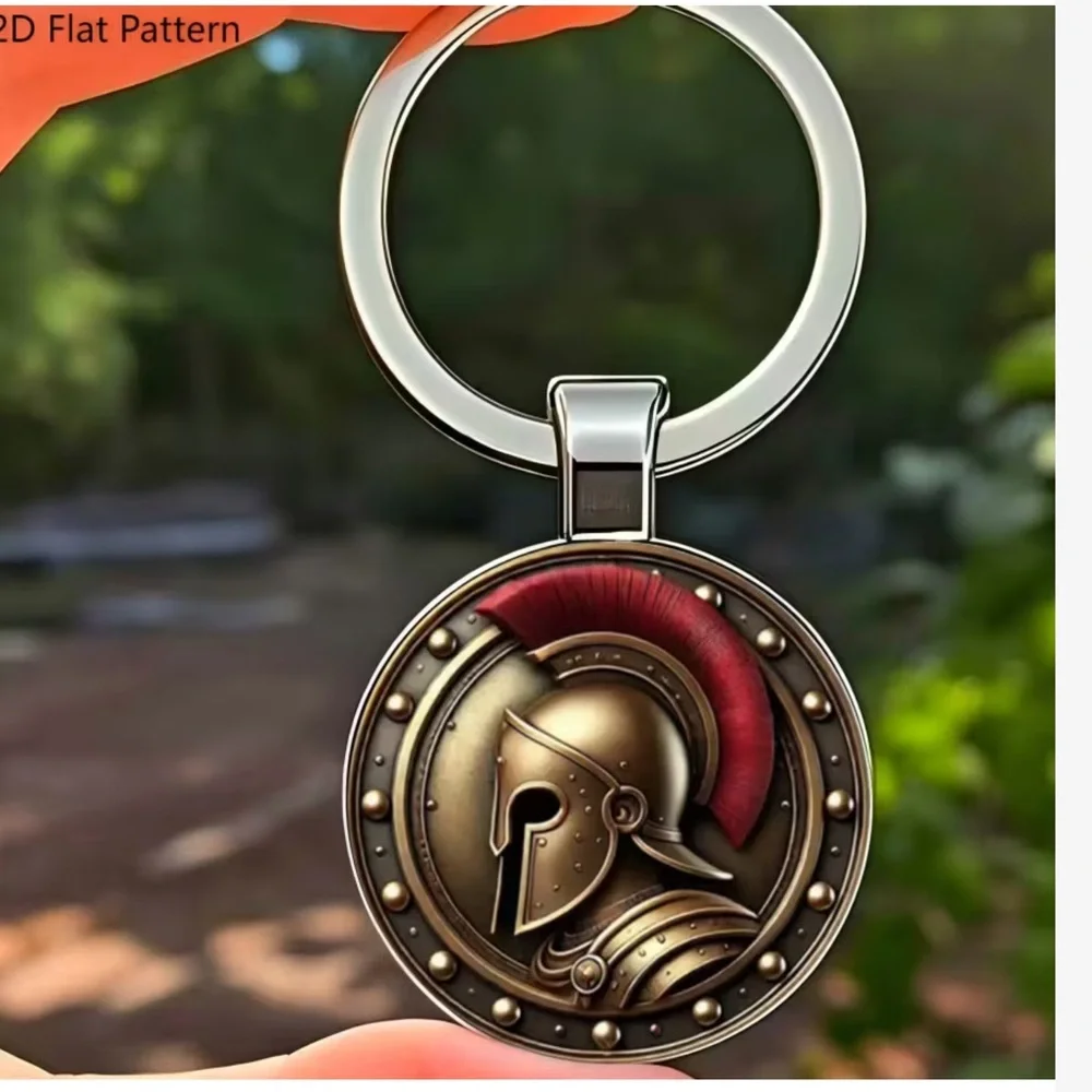 Spartan 2D Flat Retro Knight Keychain - Ancient Greek Warrior Spartan Car NEW#3